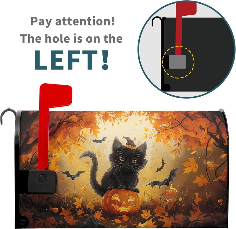 Granbey Halloween Cat Magnetic Mailbox Covers Spooky Kitten Pumpkin Waterproof Letter Box Cover Standard Size Fall Maple Leaf Forest Bat Decorative Holiday Post Wraps for Home Garden Yard Outdoor 21x18 Inch - Image 3
